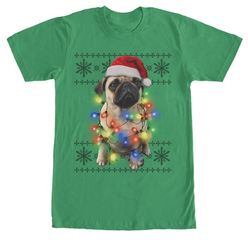 Lost Gods Ugly Christmas Sweater Pug Lights Mens Graphic T Shirt
